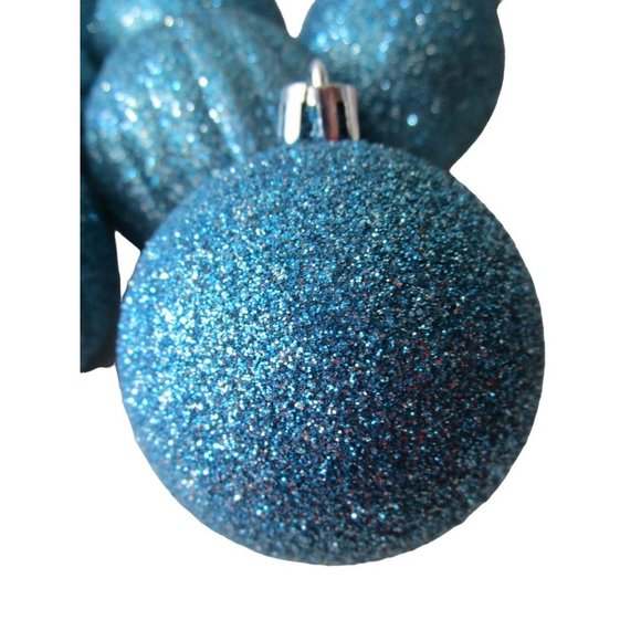 Shatterproof Sky Blue Glitter Ornaments Smooth Ribbed Eight GUC - Picture 8 of 11